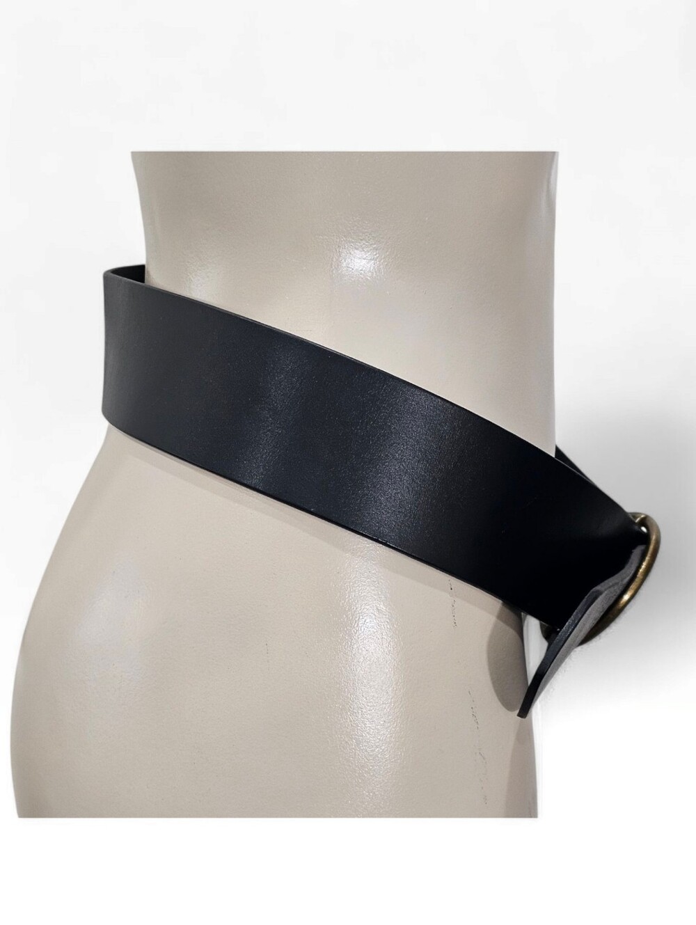 ANTHROPOLOGIE Women Black Leather 2-1/4" Wide Circle Buckle Belt XS/S - Picture 3 of 7